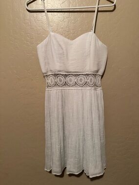 White Spaghetti Strap Sundress with Crochet Waist